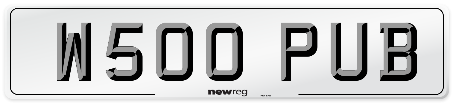 W500 PUB Number Plate from New Reg